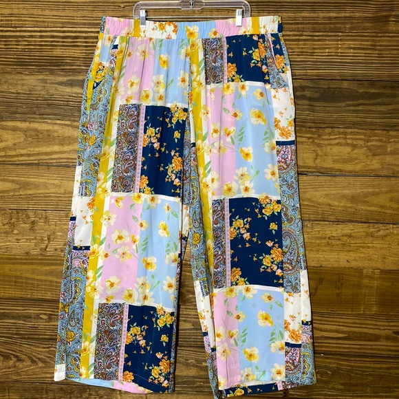Cato Pants - Cato Women's Clearwater Wide Leg Print Pants Quilt Print Boho